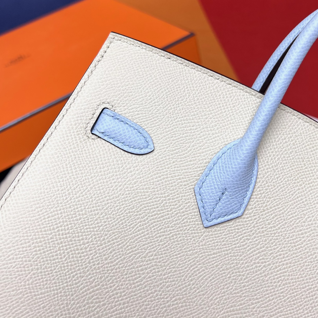 에르메스 버킨백25 화이트 포그블루 은장 앱송